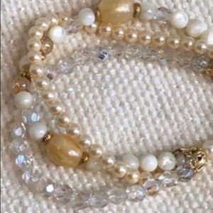 Bracelet ~ Gold Tone Crystals W/Pearls Handmade